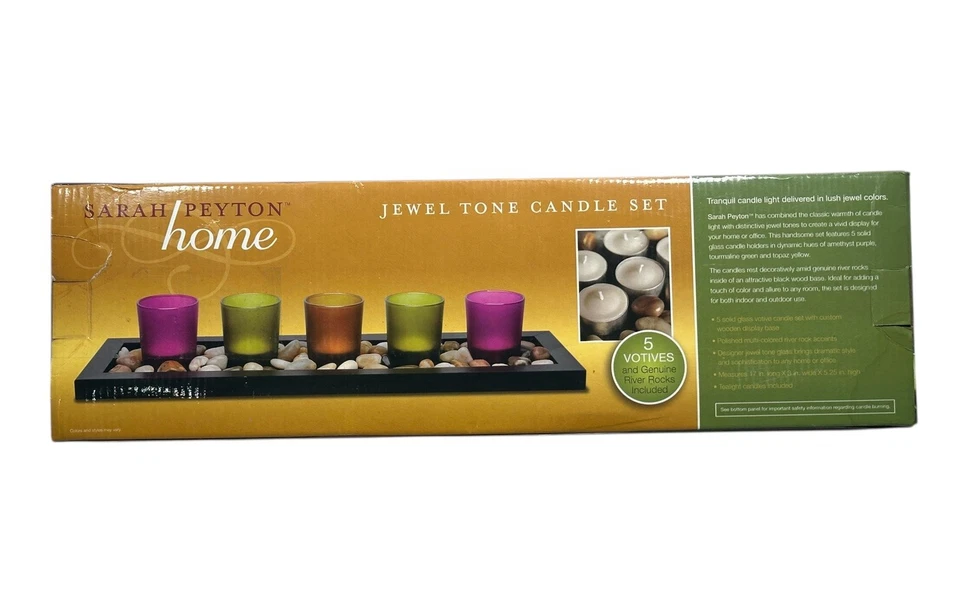 Сара Пейтон дома драгоценности тон свечи комплект w/полированный разноцветный речной рок новый - Изображение 1 из 4