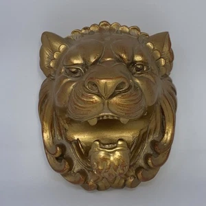 Vintage Gold Painted Lion's Head Wall Hanging Decor Wood Regal Royal Decor 7x7x6 - Picture 1 of 6