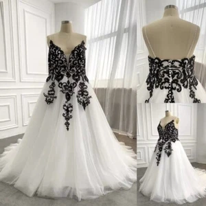 Plus Size Custom Wedding Dresses Lace Applique A Line Tulle Train Bridal Gowns - Picture 1 of 12