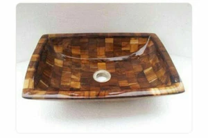 Lavabo de mármol 20""x15"" lavabo incrustación ojos de tigre baño cocina decoración habitación k5 - Imagen 1 de 4