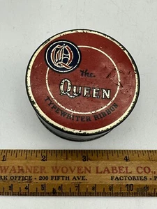 The Queen antique Typewriter Ribbon Tin Advertising lithograph gold maroon red - Picture 1 of 4