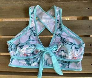 ✅New ~ Blue Hawaiian Tankini Swim Top Hibiscus Flower Floral Print Womens size L - Picture 1 of 6
