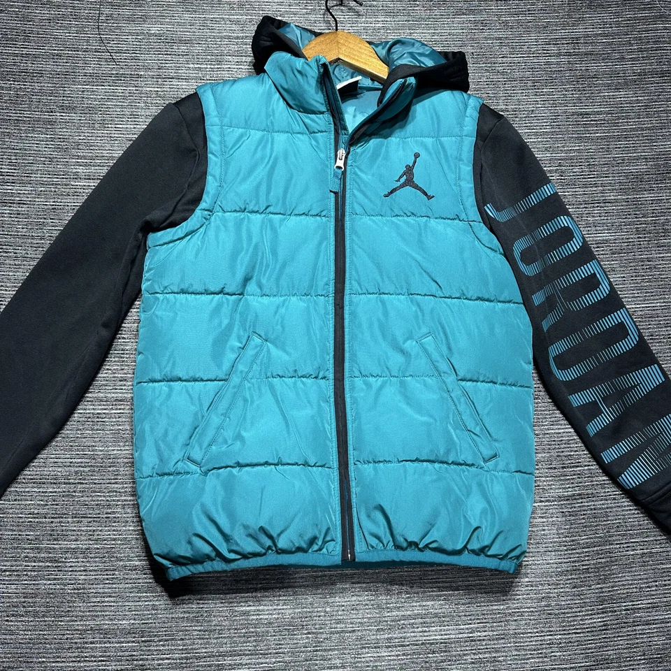 Jordan Jacket Boys S Black Blue Puffer Therma Fit Hoodie - Image 1 of 4