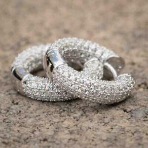 3.26 Ct Diamond Inside Outside Huggie Hoop Engagement Earrings 14K White Gold 