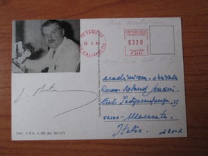 Montagnier, Luc. Cartolina con firma autografa, 1986