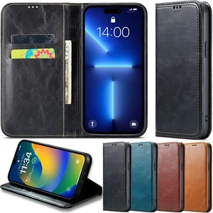 Retro Leather Wallet Case For iPhone 15 14 Plus 13 12 Mini 11 Pro Max Card Slots - Picture 1 of 26