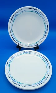 SET OF 6 Corelle OCEAN BLUES Dinner Plates. White w/Blue, Navy, Turquoise Dots - Picture 1 of 8