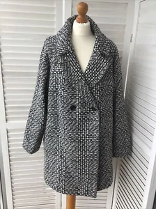 YOURS 18 schwarz weiß creme Fischgrät Boucle langer Mantel Jacke neu mit Etikett gefüttert warm - Bild 1 von 12