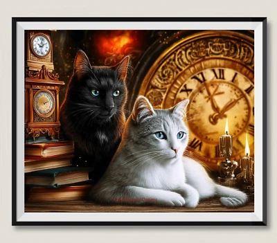 Cats and Clocks - DIY Chart Counted Cross Stitch Patterns Needlework DMC Color - Image 1 of 2