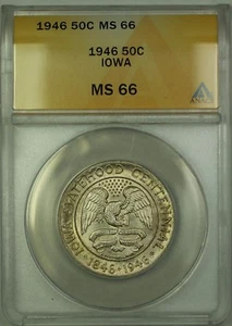 1946 Iowa Commemorative Silver Half Dollar 50c Coin ANACS MS-66 Toned GEM BU - Picture 1 of 2