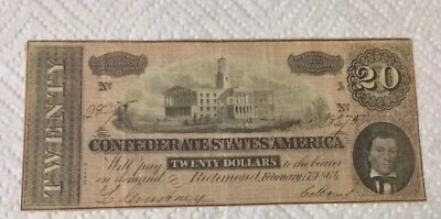 1864 Confederate States of America $20 Richmond In Good Circulated Condition - Image 1 of 2