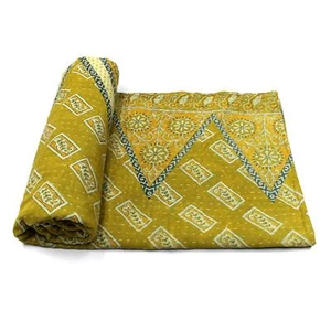 Vintage Kantha Quilt Indian Cotton Bedspread Embroidered Bedding Throw f - Picture 1 of 5