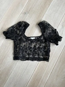 Gorgeous Top Shop  Black Lace / Sequin Crop Top Size 10 Excellent Condition - Picture 1 of 4