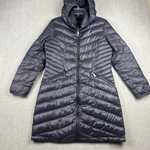 Calvin Klein Jacket Womens L Blue Packable Down Parka Hood Full Zip Puffer READ - Picture 1 of 13