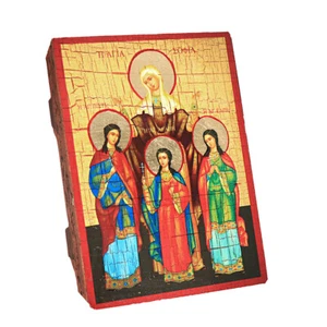 Sophia Von Mailand U. Ihrer Töchter Fides, Spes, Caritas 16x12,5 Holz Ikon 37045 - Picture 1 of 2