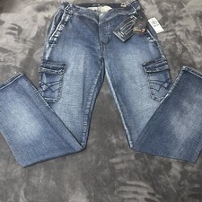 Seven7 Able Jogger Mens 32x33 Blue Elastic Waist Jean Cargo Pocket Faux Fly