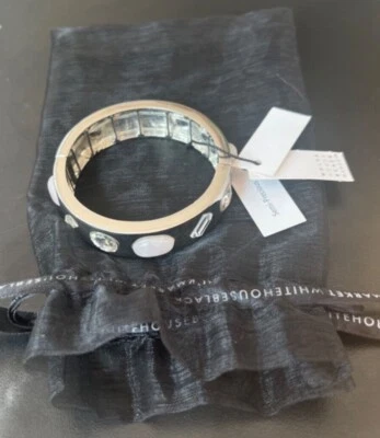 Brazalete elástico de cuarzo rosa semiprecioso WHBM tono plata nuevo con etiquetas Foto 1 de 4