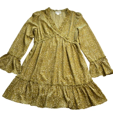 Loveriche Short Dress Women's Medium M Gold Ruffle Bohemian Gypsy Peasant Mini - Image 1 of 4