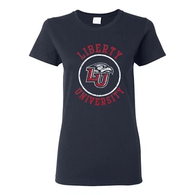 Liberty University Flames Distressed Circle Logo Womens T-Shirt - Navy - Image 1 of 4