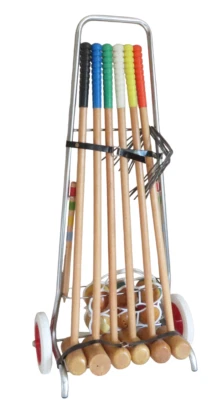 JEU DE CROQUET  EN BOIS SUR CHARIOT COMPLET POUR  6 JOUEURS VINTAGE - Photo 1/4