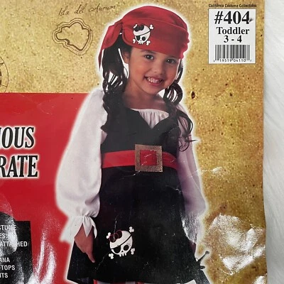Precious Lil Pirate Costume Toddler Size 3/4 Dress Bandana Boot Tops Halloween - Image 1 of 4