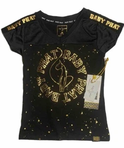 BABY PHAT Y2K Girls Black & Gold Fitted T-Shirt Sz M 10/12 NWT - Picture 1 of 6