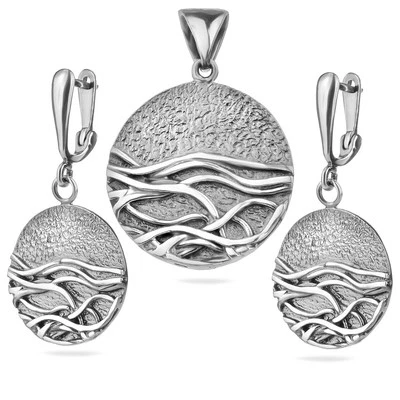 Orecchini pendenti in argento sterling 925 con struttura a onda gioielli... - Immagine 1 di 4