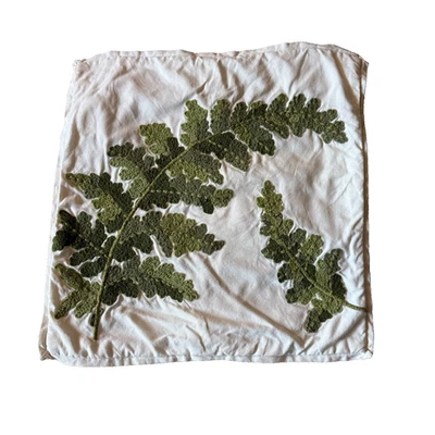 Pottery Barn Fern Botanical Embroidered Pillow Cover 18” x 19” Green Off White - Image 1 of 4
