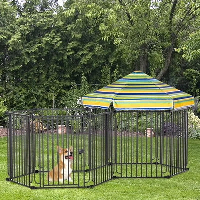 PAWHUT Metal Dog Kennel with Door & Removable Cover 10 Panels for Indoor & Outdoor Use