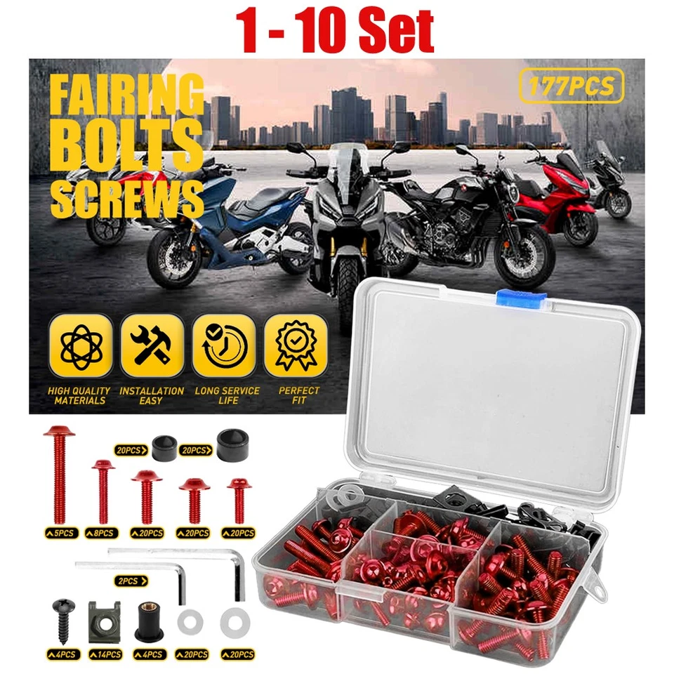 Carenagem completa vermelha 177 peças conjunto de parafusos 1-10X para motocicleta Kawasaki Suzuki - Imagem 1 de 4