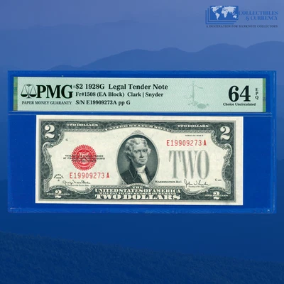 Fr.1508 1928G $2 Two Dollars Legal Tender Note, E/A Block, PMG CU 64 EPQ #09273 - Image 1 of 3