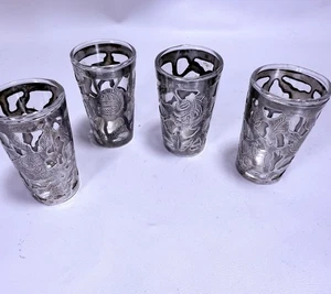 Mexikanische Sterling Silber Overlay Schnapsgläser 4er Set (gestempelt 0925) - Bild 1 von 11
