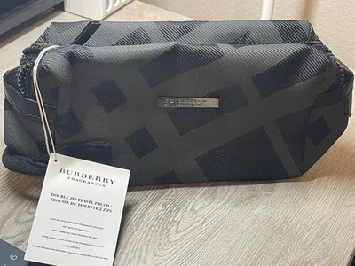 Burberry Fragrance Black/Gray Double Zip Travel Pouch Bag Check Plaid Toiletries - Image 1 of 4