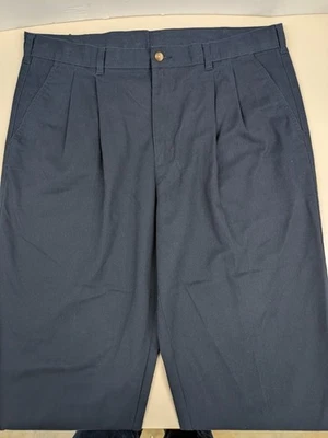 Мужские плиссированные брюки George 38x32 темно-синий хлопок прямые штанины с манжетами - Изображение 1 из 4