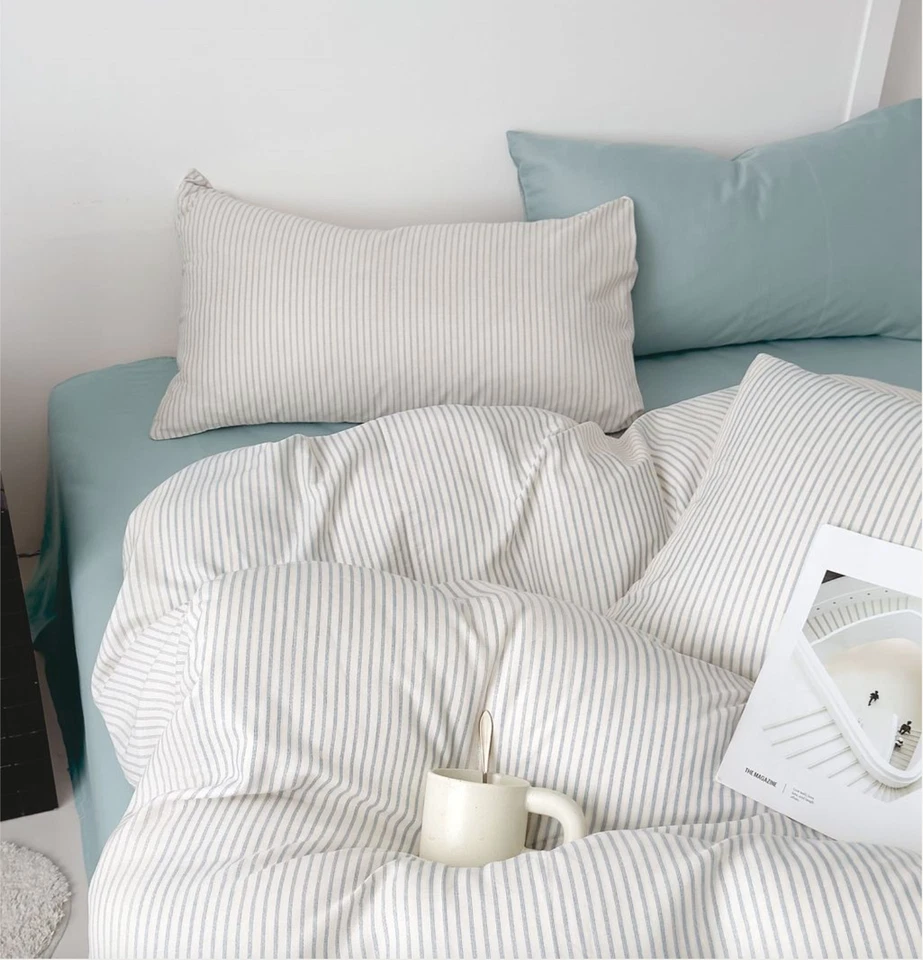 Conjunto de edredom Berline branco cinza listrado 100% algodão camada dupla queen moderno - Imagem 1 de 3