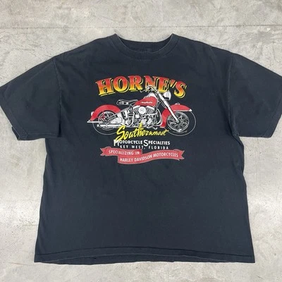 Vintage 80s Harley Davidson Shirt XL Hornes Key West Biker Motorcycle Black - Image 1 of 4