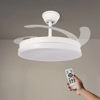 Ventilatore da Soffitto con Luce e Telecomando moderno bianco Pale a scomparsa - Immagine 1 di 3