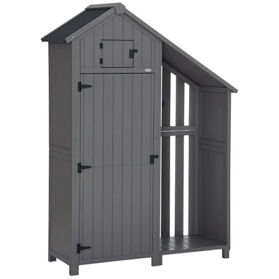 Garden Cabinet Wooden Tool Shed Tool Cabinet Fir Wood Grey + Black - Image 1 of 4
