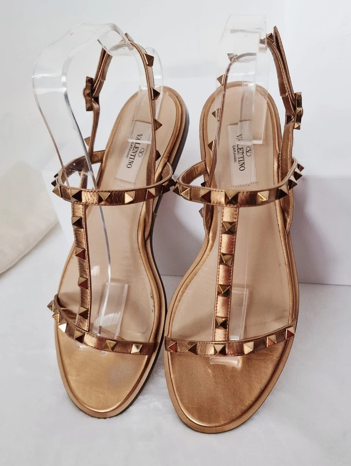 Valentino Garavani Rockstud copper metallic leather sandals in size 40 UK7 - Image 1 of 4