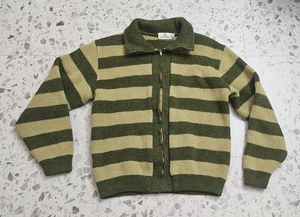 VTG Grodins Green Wide Striped Full-Zip Sweater L Modern M - Picture 1 of 8
