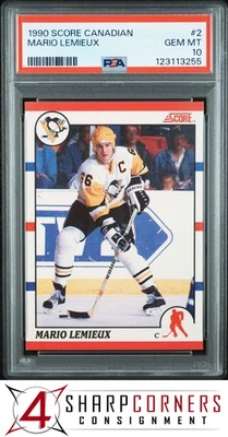 1990 Puntuación Canadian #2 Mario Lemieux Penguins Hof PSA 10 Foto 1 de 3