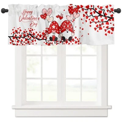 Cenefa Ventana San Valentín, Corazón Rojo y Lindos Gnomos, 54"W x 12"L, Informal, Varilla... Foto 1 de 4