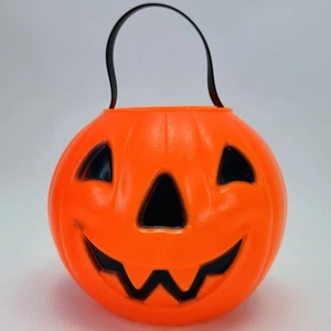 1980 Carolina Enterprises Blow Mold Pumpkin Halloween Candy Pail Bucket Vintage - Picture 1 of 8
