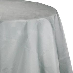 Silver 2/Ply Paper-Poly Round Tablecloth 82" Tableware Supplies Decorations - Picture 1 of 1