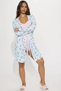What’s Up Peaches 🍑 3 Piece PJ Robe Short Set - Blue FINAL SALE - Picture 1 of 5
