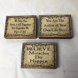 Juego de 3 bloques de madera rústicos letreros inspiradores placas decoración 4x3 - Imagen 1 de 7