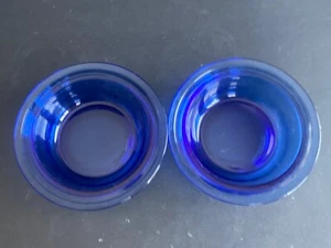 Hazel Atlas Cobalt Blue Glass Modern Tone Flate Rim  Berry Bowl Set Of 2 - Picture 1 of 4