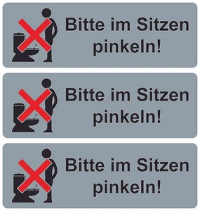 3x Bitte im sitzen pinkeln! Aufkleber Toilette 15x5 cm silber 10600-15x5 - Bild 1 von 1