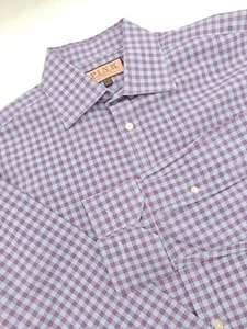 🇺🇲 Thomas Pink Men's French Cuff Cotton Dress Shirt 15.5x36 Purple Check - Picture 1 of 7