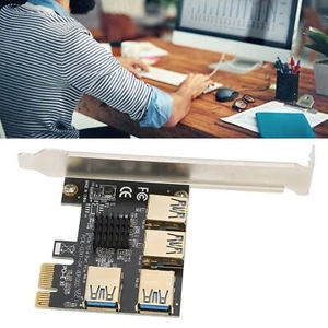 PCIE 1 to 4 Riser Card Black 4 USB 3.0 Ports Plug in Design X4 X8 X16 Graphics - Afbeelding 1 van 12